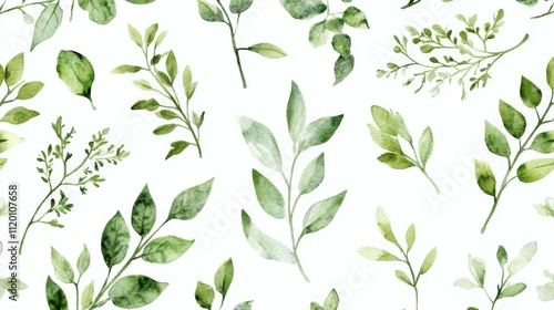 Wallpaper Mural Delicate Watercolor Botanical Pattern with Lush Greenery Torontodigital.ca