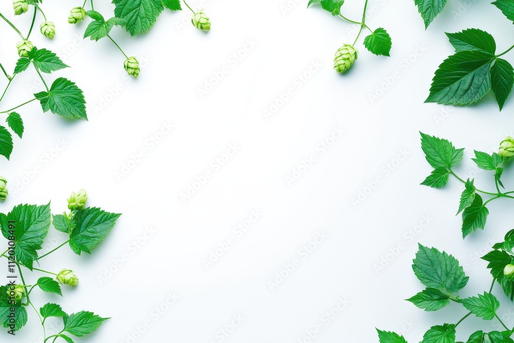 Naklejka premium Hop vines with green leaves and cones on a clean white background 