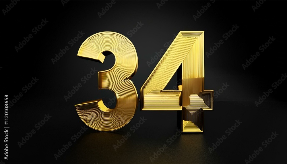 34 golden 3d render symbol, copy space. Generated image 34 golden 3d render symbol, copy space. Generated image