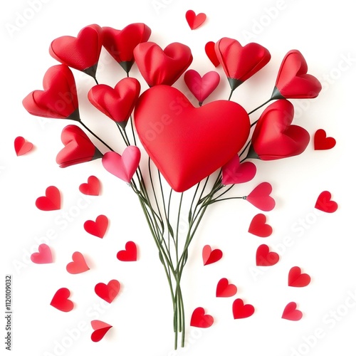 Valentine Heart Bunch cardinal, "Love" is written, white background