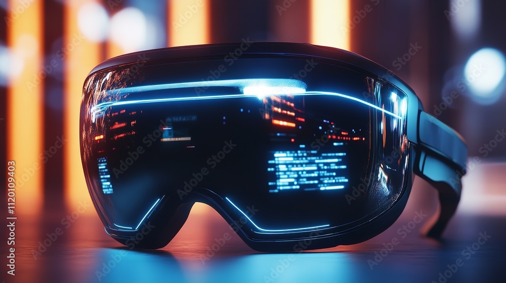 Futuristic CGI concept of virtual reality simulator glasses with advanced technology and immersive digital interface Futuristic CGI concept of virtual reality simulator glasses with advanced technology and immersive digital interface