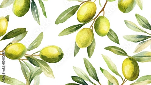 Wallpaper Mural Watercolor Olives and Leaves Pattern - Fresh and Colorful Torontodigital.ca