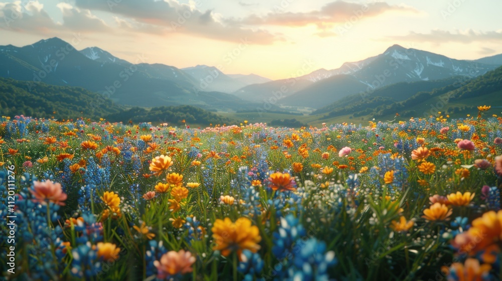 Fototapeta premium Vibrant Spring Meadow with Colorful Wildflowers