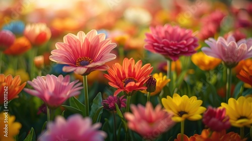 Vibrant Spring Garden with Colorful Flowers in Bloom
