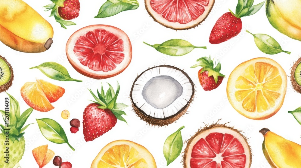 Watercolor Tropical Fruits Pattern - A Fresh and Vibrant Design Watercolor Tropical Fruits Pattern - A Fresh and Vibrant Design