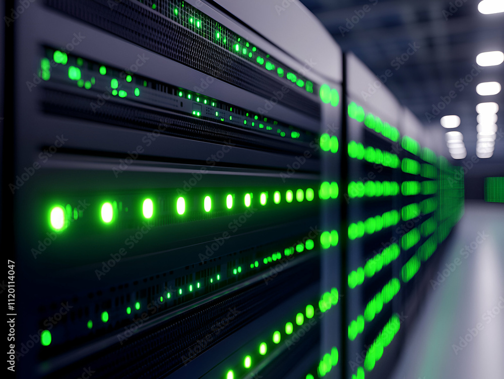 Close-up of illuminated server components. Close-up of illuminated server components.