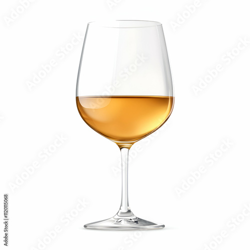 Elegant wine glass filled with golden liquid.