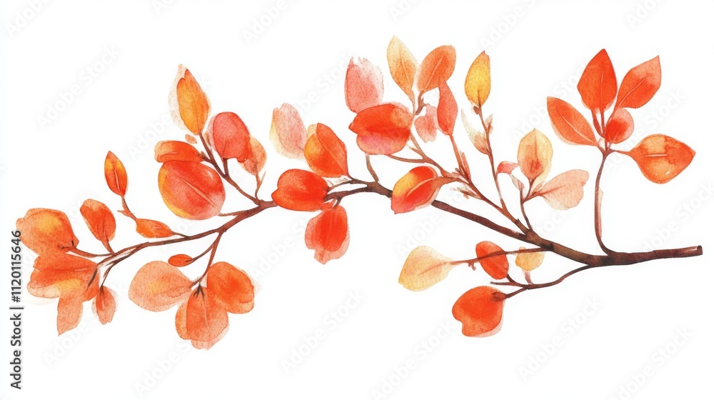Autumnal Watercolor Branch with Vibrant Leaves Autumnal Watercolor Branch with Vibrant Leaves