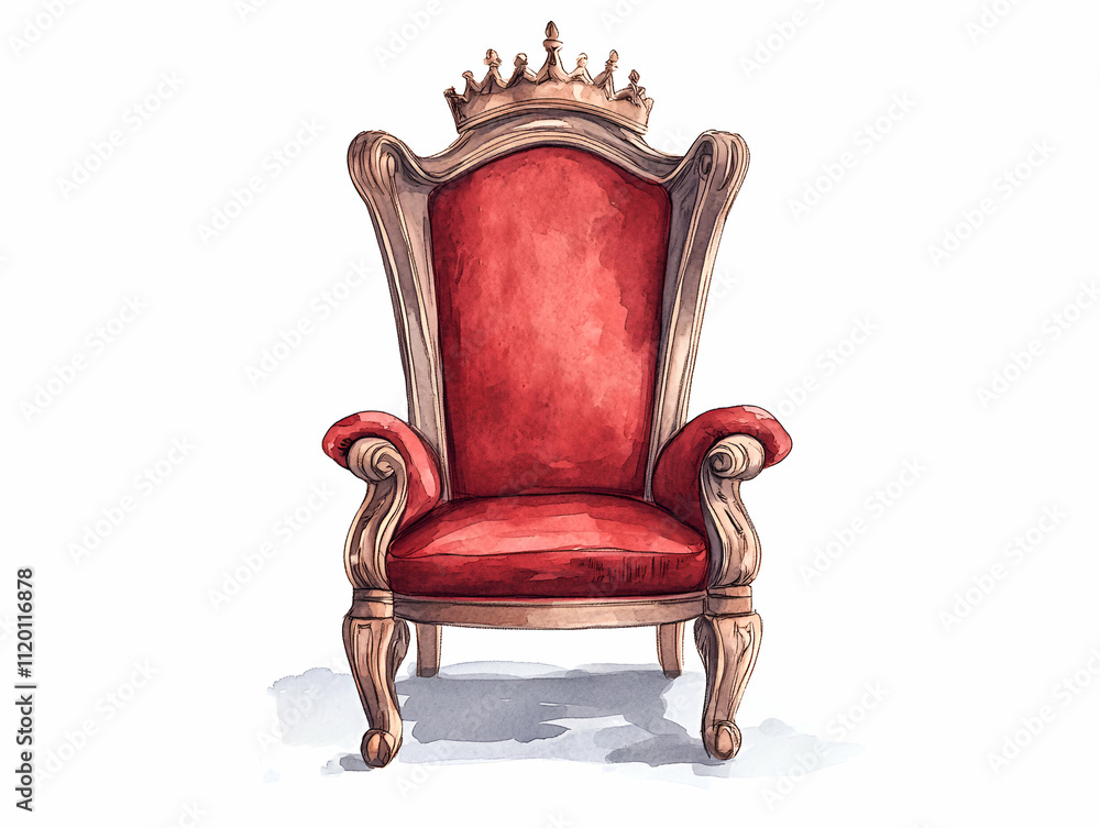 Regal throne with ornate details and red upholstery. Regal throne with ornate details and red upholstery.