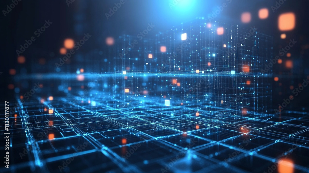 Obraz premium this A graphic explaining the concept of risk-based authentication, A digital network of interconnected circuits with a glitched effect, 