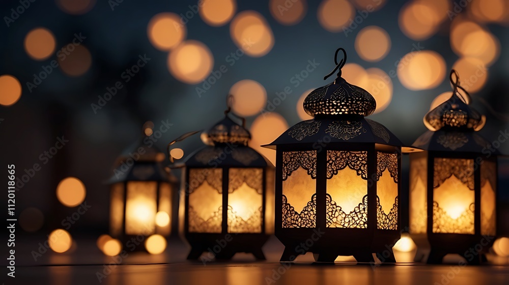 Obraz premium Illuminated Moroccan Lanterns Glowing in the Night