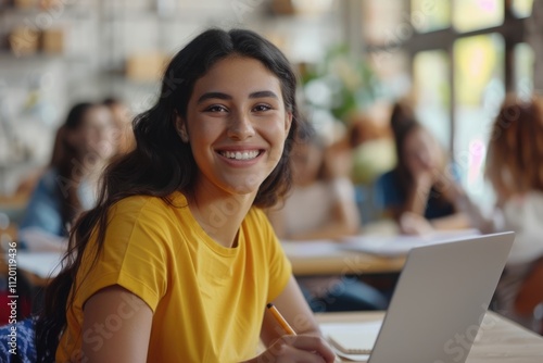 Mixed race woman smiling and training students to be executives.