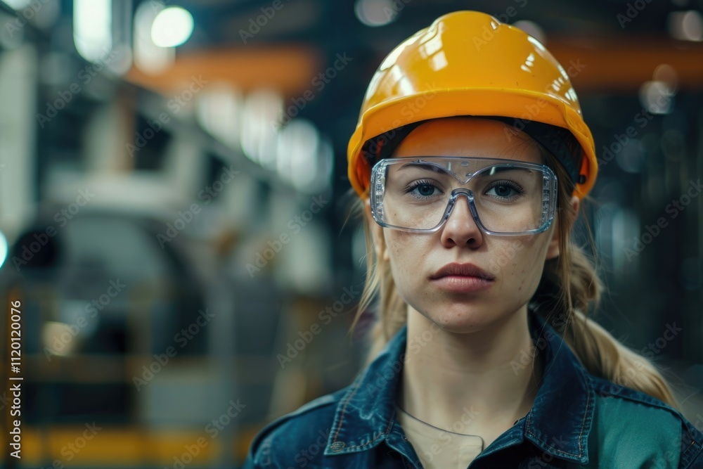 Female engineer in steel factory wearing uniform glasses hard hat. Female engineer in steel factory wearing uniform glasses hard hat.