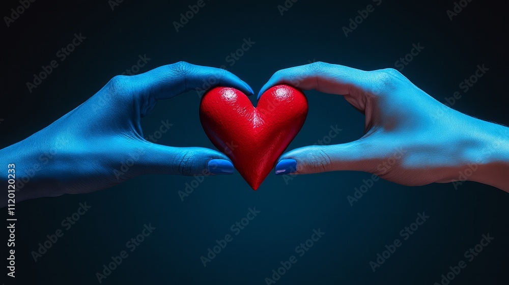 red and blue two hands making a heart with the fingers red and blue image red and blue two hands making a heart with the fingers red and blue image