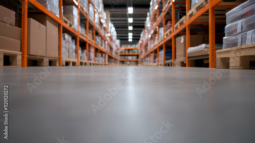 Aerial view of a warehouse aisle.