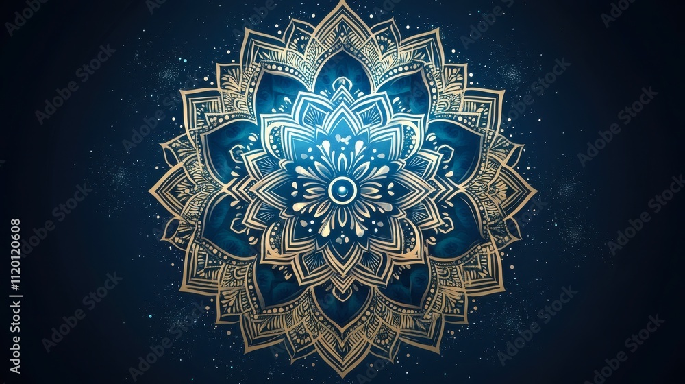 A beautifully intricate mandala design in blue and gold, set against a dark background, Ideal for spiritual, wellness, or meditation-related projects, this image evokes harmony and tranquility, A beautifully intricate mandala design in blue and gold, set against a dark background, Ideal for spiritual, wellness, or meditation-related projects, this image evokes harmony and tranquility,