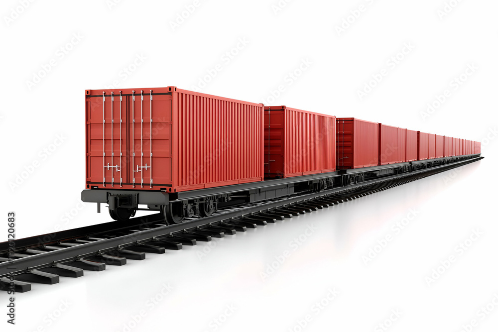 Cargo train with red shipping containers. Cargo train with red shipping containers.
