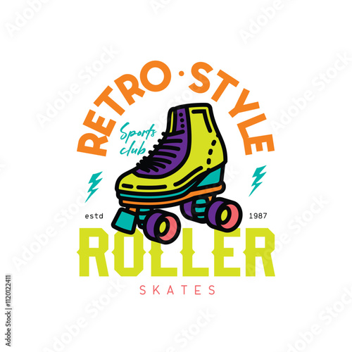 Original vector emblem.. Vintage roller skates. T-shirt design.