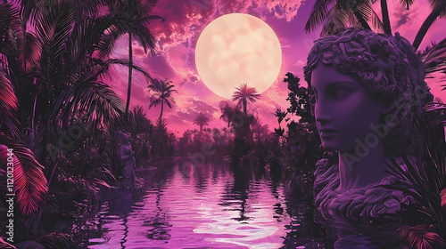 Celestial vaporwave paradise. Edenic. Illustration photo