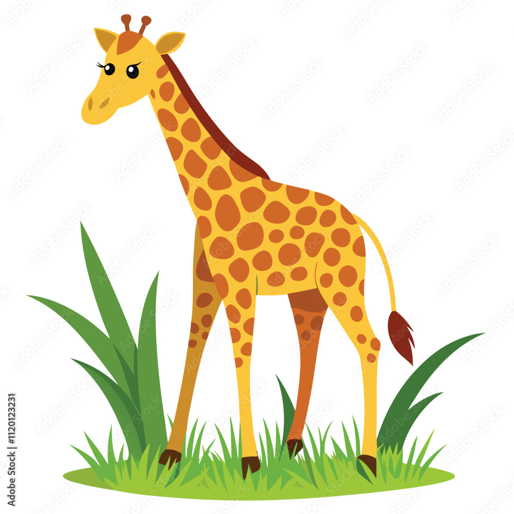 Fototapeta premium giraffe-a-long-grass-white-background.eps