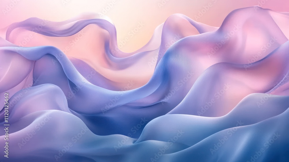 Abstract background with flowing, translucent fabric in shades of blue and pink. Abstract background with flowing, translucent fabric in shades of blue and pink.