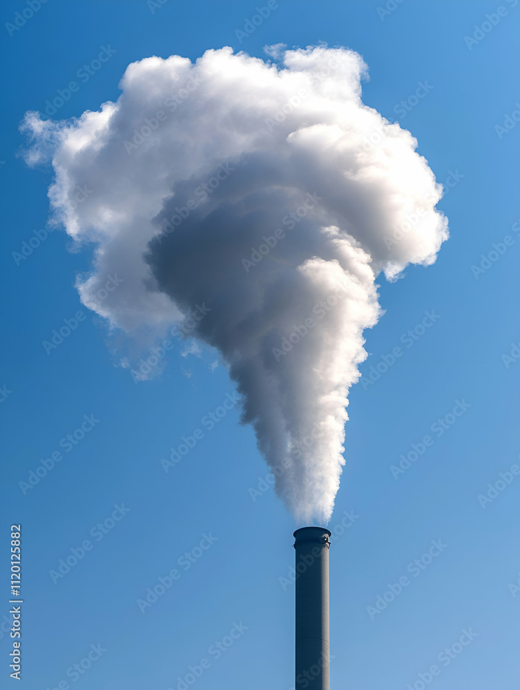 Smoke billowing from tall industrial chimney. Smoke billowing from tall industrial chimney.