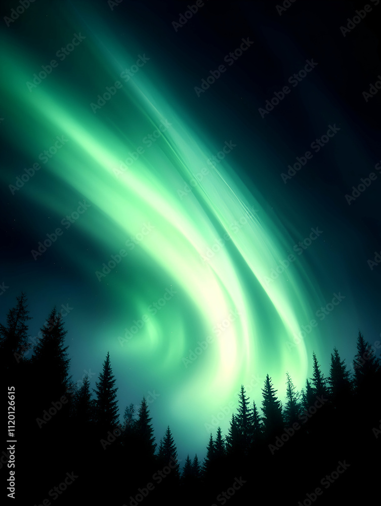 Fototapeta premium Vibrant aurora illuminates a tranquil forest.