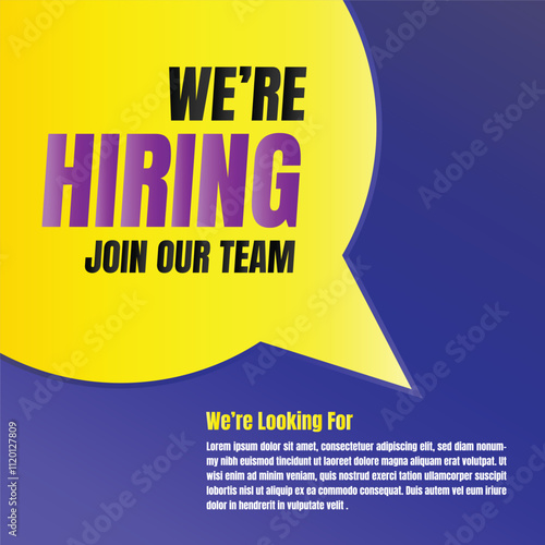 We are hiring creative poster design, Vacancy here social media post vector, Join our team vacancy hiring post recruitment advertising template