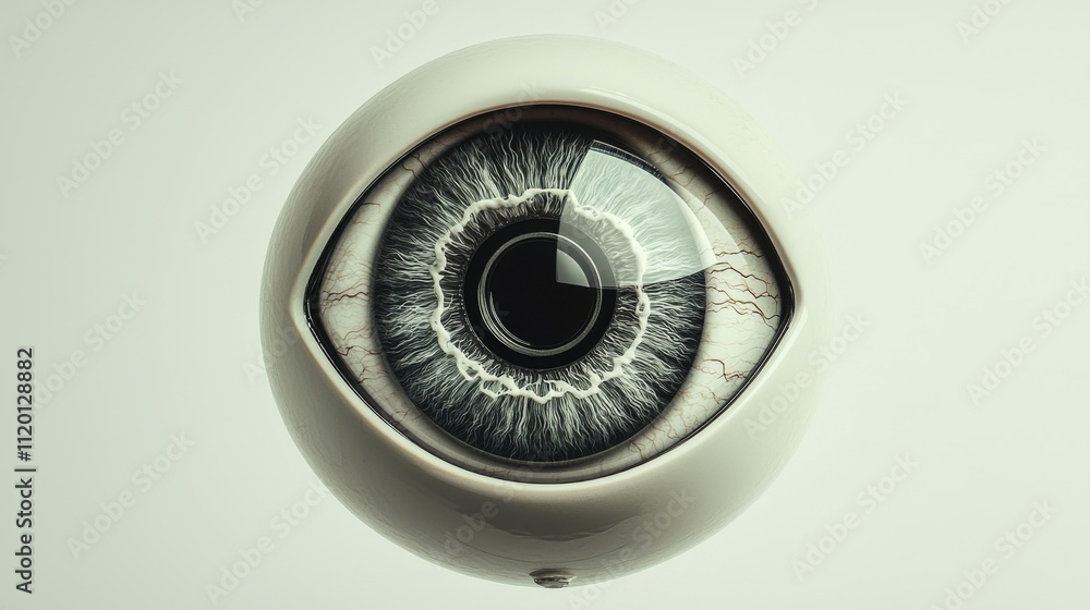 A striking close-up of a realistic eye, showcasing intricate details of the iris and pupil against a soft, neutral background. A striking close-up of a realistic eye, showcasing intricate details of the iris and pupil against a soft, neutral background.