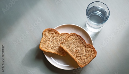 A slice on the plate with a glass of water Topic Poverty, old age poverty or a Dlät