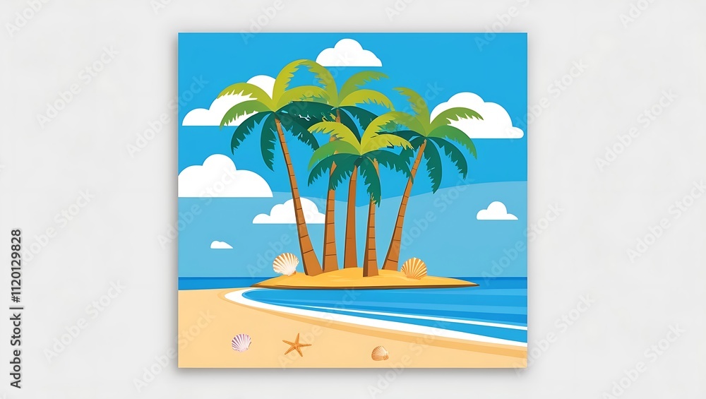 Obraz premium Tropical Island Paradise Palm Trees Beach Scene