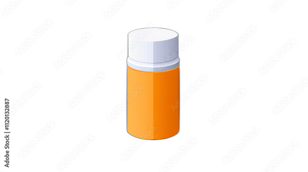 Orange Prescription Bottle with White Lid on Transparent Background