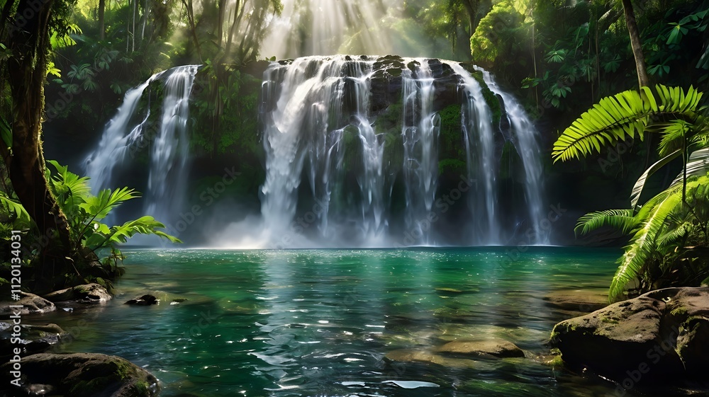 Majestic Jungle Waterfall: Nature's Serenity in Full Bloom Majestic Jungle Waterfall: Nature's Serenity in Full Bloom
