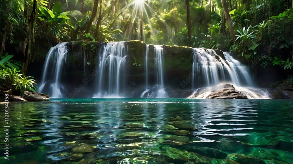 Majestic Jungle Waterfall: Nature's Serenity in Full Bloom Majestic Jungle Waterfall: Nature's Serenity in Full Bloom