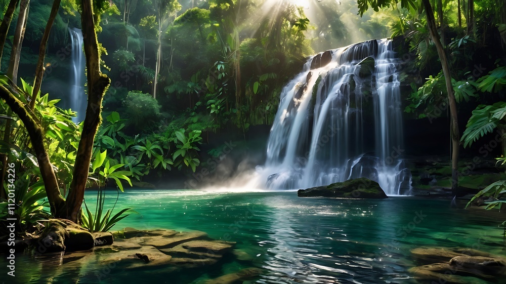 Majestic Jungle Waterfall: Nature's Serenity in Full Bloom Majestic Jungle Waterfall: Nature's Serenity in Full Bloom