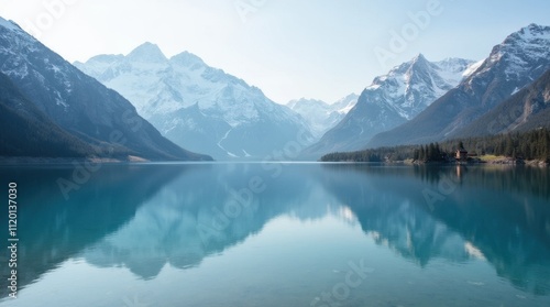 Wallpaper Mural Majestic Snowy Mountain Peaks Reflected in a Crystal-Clear Lake Torontodigital.ca
