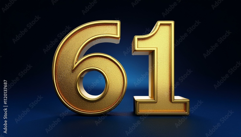 61 golden 3d render symbol, copy space. Generated image 61 golden 3d render symbol, copy space. Generated image