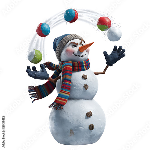 mischievous snowm juggling snowballswinters playful brawl isolated on white background cutout png design asset funny conceptDotwork photo