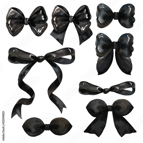 Element set of Bows Watercolor hand drawn illustration isolated on a white background