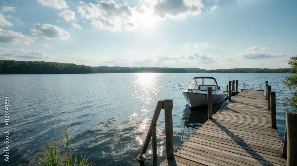 Obraz premium Peaceful Fishing Dock on Calm Lake