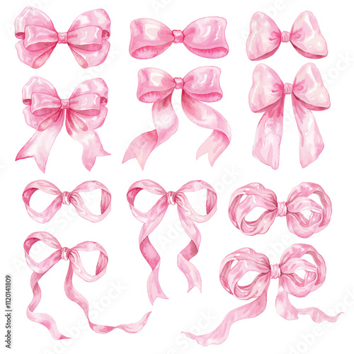 Element set of Bows Watercolor hand drawn illustration isolated on a white background