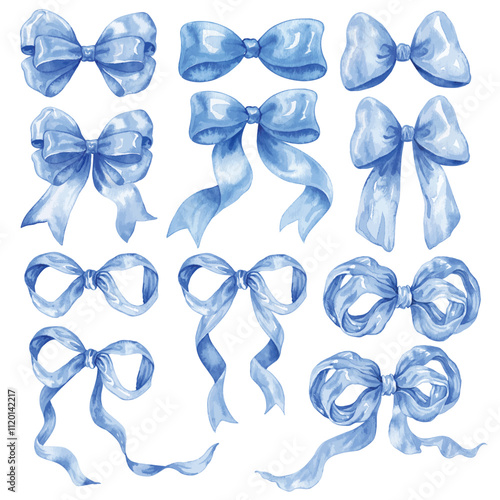Element set of Bows Watercolor hand drawn illustration isolated on a white background