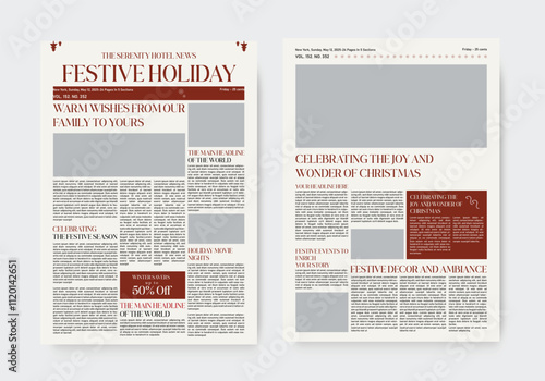 christmas newspaper design template. festival holiday events newsletter design.