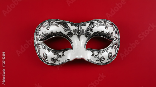 Venetian mask on a red background. Venice masquerade for carnical and festivals photo