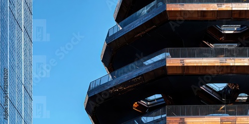 A detailed shot of the Vessel structure at Hudson Yards, showcasing its unique design and architecture.