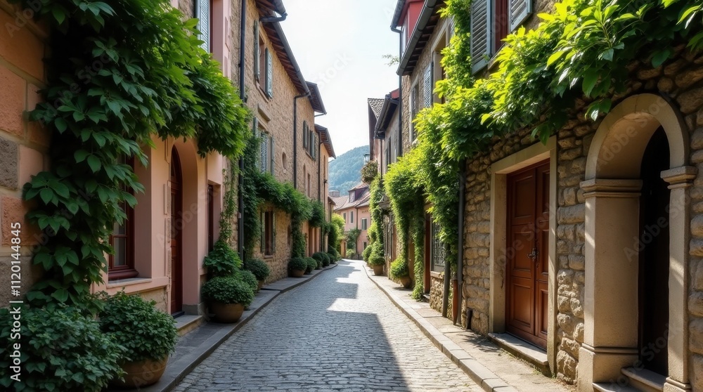 Cobblestone Alley in Historic European Village Cobblestone Alley in Historic European Village