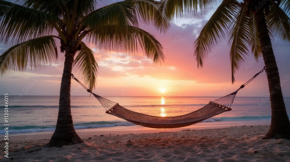 Fototapeta premium Serene Beach Hammock Scene