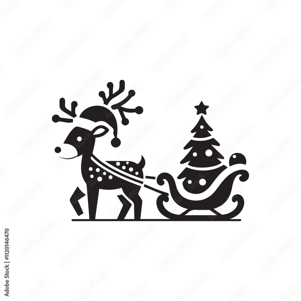 Reindeer with Christmas tree and sledge Reindeer with Christmas tree and sledge