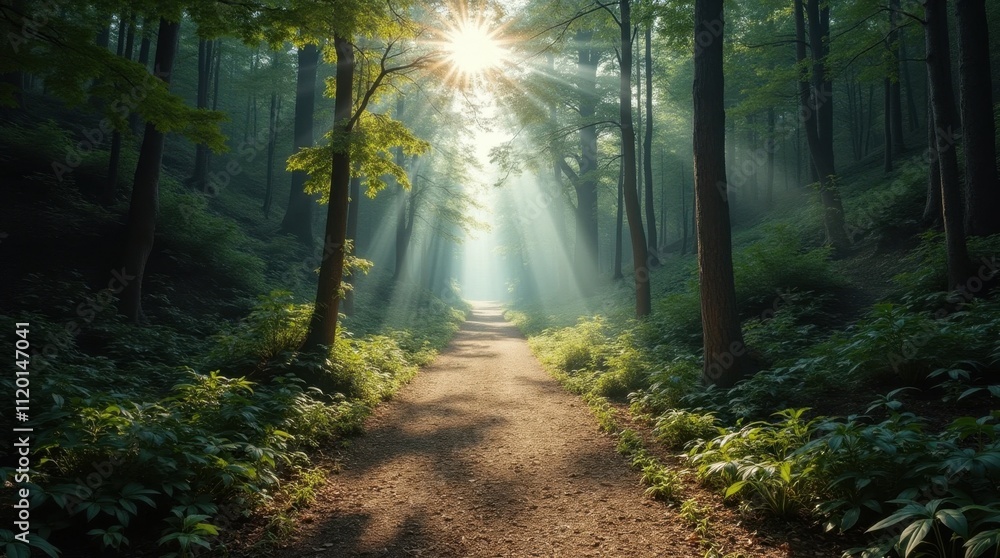 Obraz premium Scenic Mountain Trail Through Dense Forest