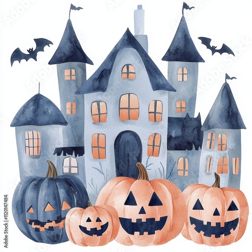 A transparent PNG file featuring a Halloween watercolor illustration, ideal for art projects, posters, cards, and holiday decorations. photo